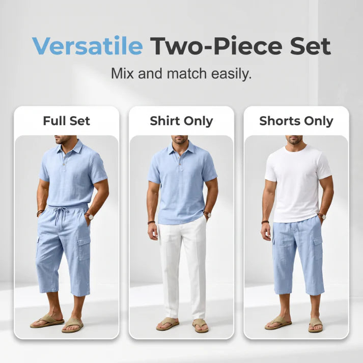 Men's Polo Shirt and Cargo Shorts Two-Piece Set
