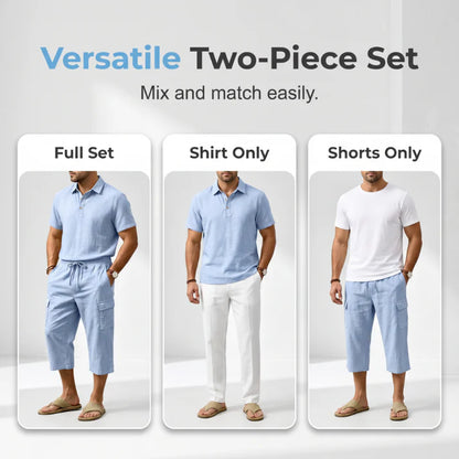 Men's Polo Shirt and Cargo Shorts Two-Piece Set
