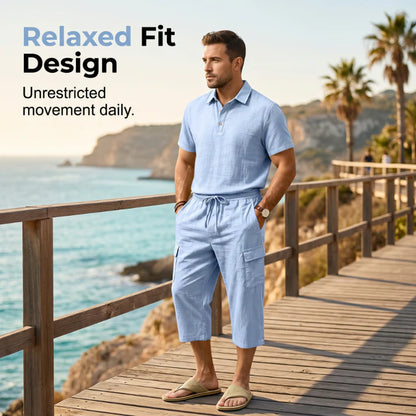 Men's Polo Shirt and Cargo Shorts Two-Piece Set