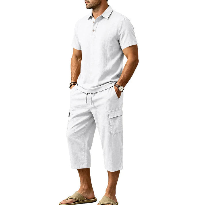 Men's Polo Shirt and Cargo Shorts Two-Piece Set
