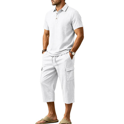 Men's Polo Shirt and Cargo Shorts Two-Piece Set