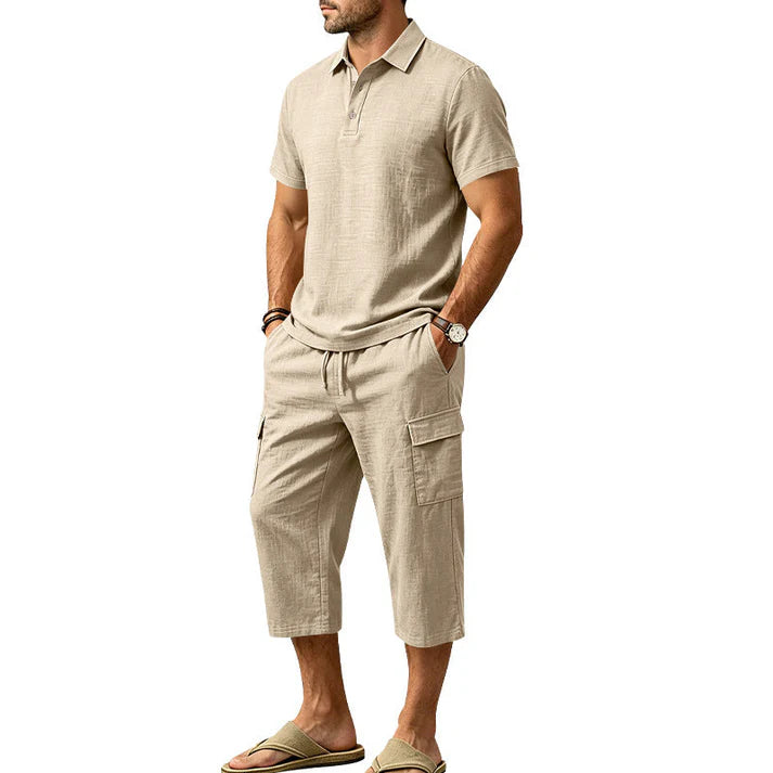Men's Polo Shirt and Cargo Shorts Two-Piece Set