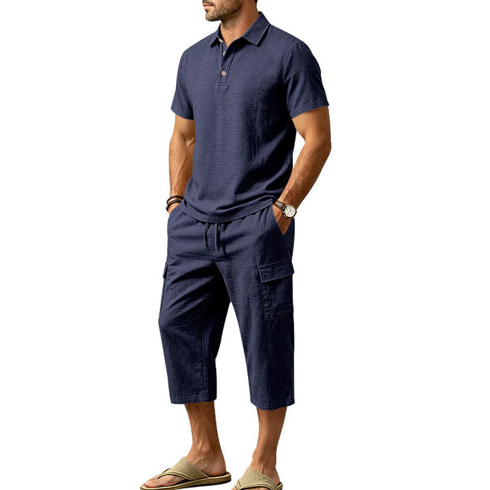 Men's Polo Shirt and Cargo Shorts Two-Piece Set