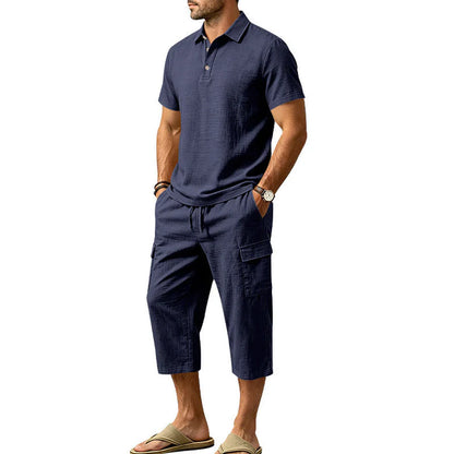 Men's Polo Shirt and Cargo Shorts Two-Piece Set
