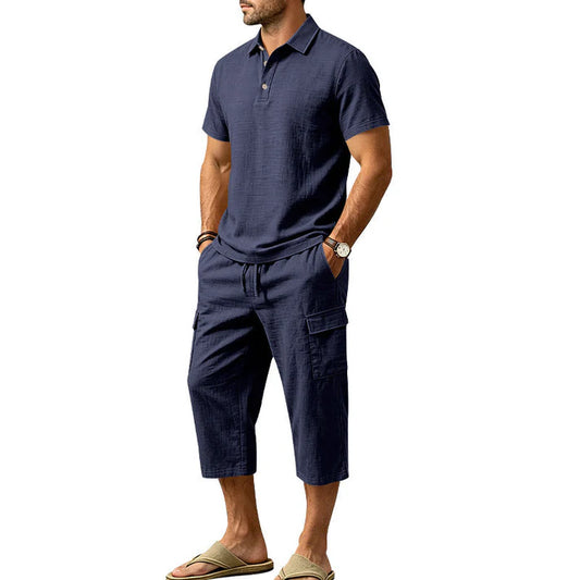 Men's Polo Shirt and Cargo Shorts Two-Piece Set