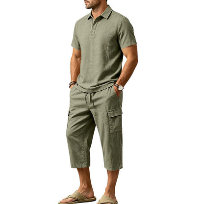 Men's Polo Shirt and Cargo Shorts Two-Piece Set