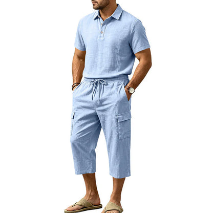 Men's Polo Shirt and Cargo Shorts Two-Piece Set