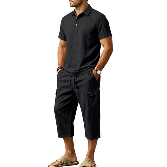 Men's Polo Shirt and Cargo Shorts Two-Piece Set