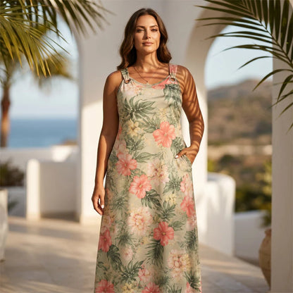 V-Neck Floral Strap Maxi Dress