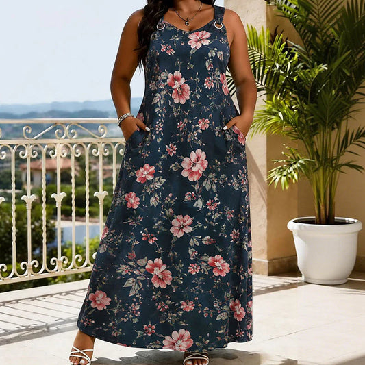 V-Neck Floral Strap Maxi Dress