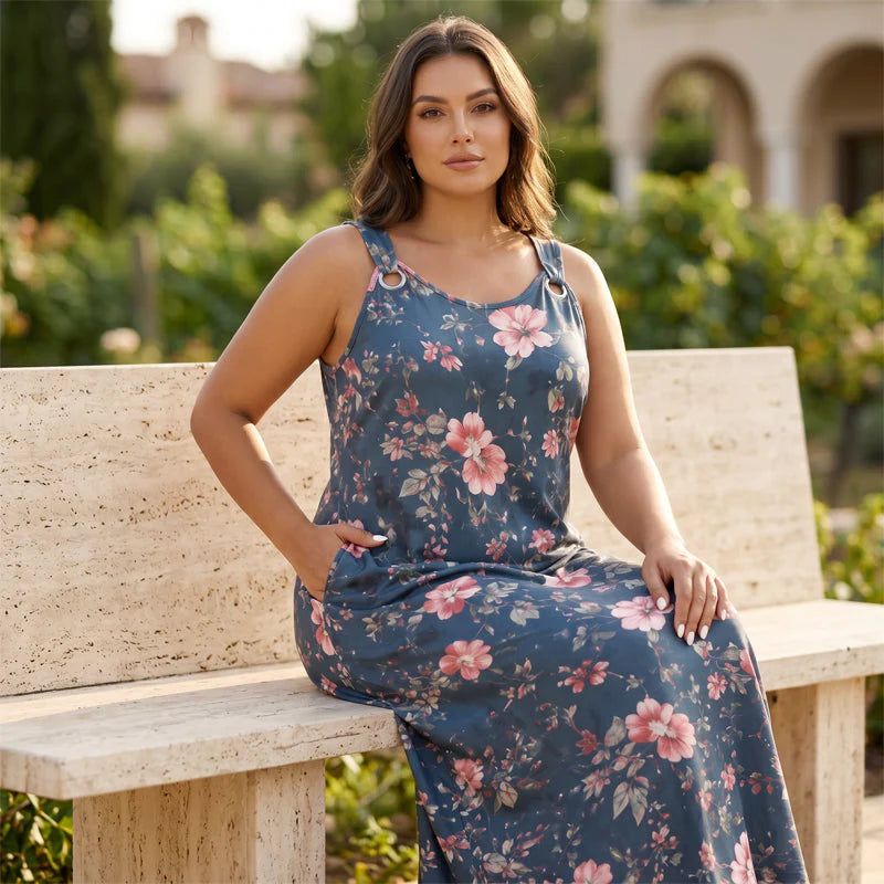 V-Neck Floral Strap Maxi Dress
