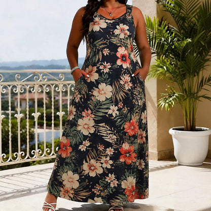 V-Neck Floral Strap Maxi Dress
