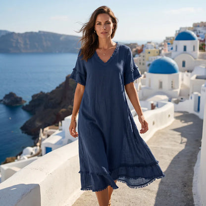 Women's V-Neck Ruffle Sleeve Midi Dress