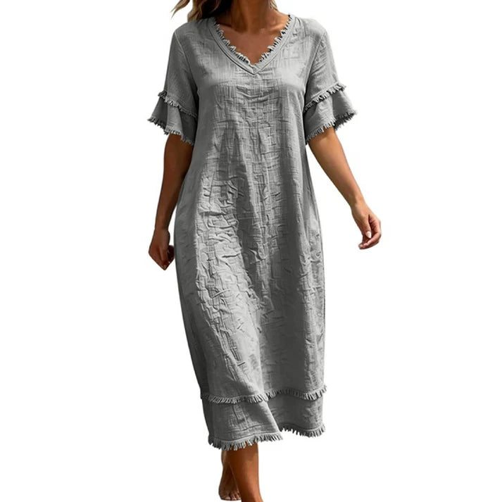 Women's V-Neck Ruffle Sleeve Midi Dress