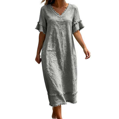 Women's V-Neck Ruffle Sleeve Midi Dress