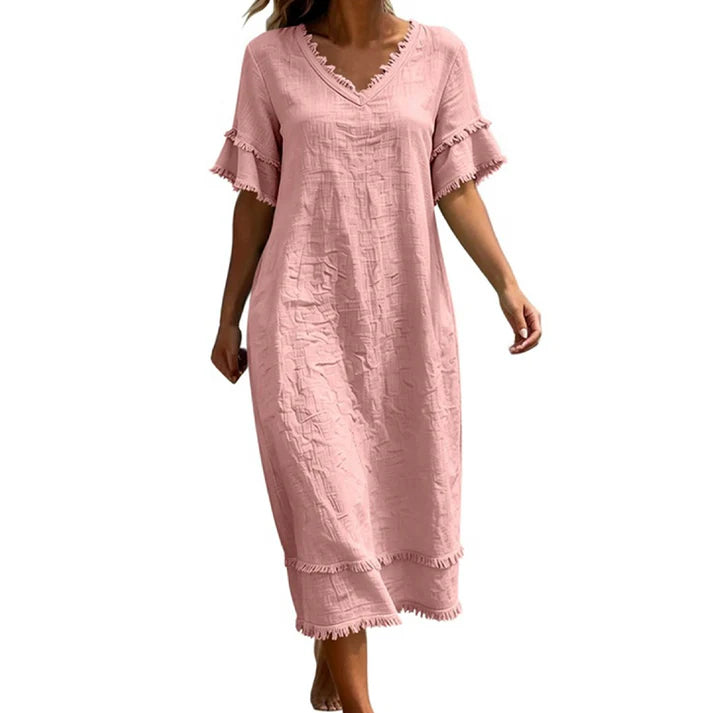 Women's V-Neck Ruffle Sleeve Midi Dress