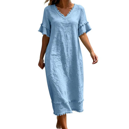 Women's V-Neck Ruffle Sleeve Midi Dress