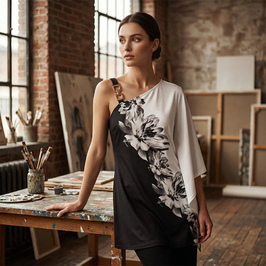 Women's One Shoulder Floral Print Dress