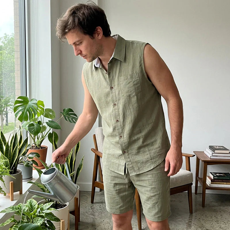 Men's Sleeveless Shirt and Shorts Set