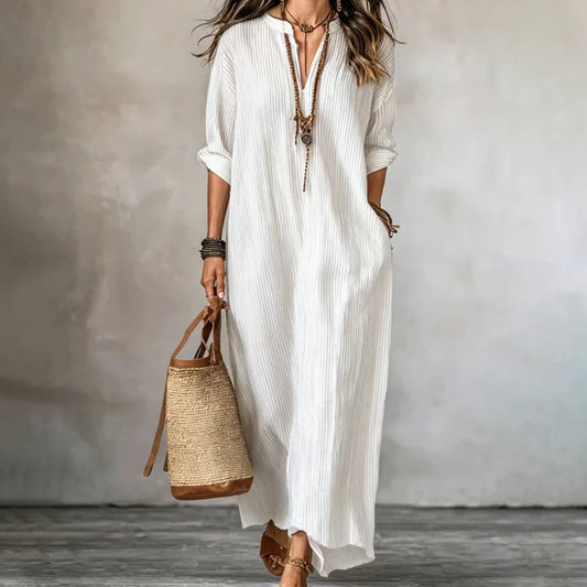 Women's V-Neck Striped Maxi Dress