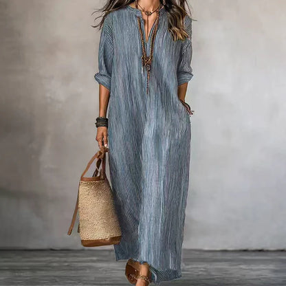 Women's V-Neck Striped Maxi Dress