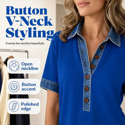 Women’s Button V-Neck Short-Sleeve Top