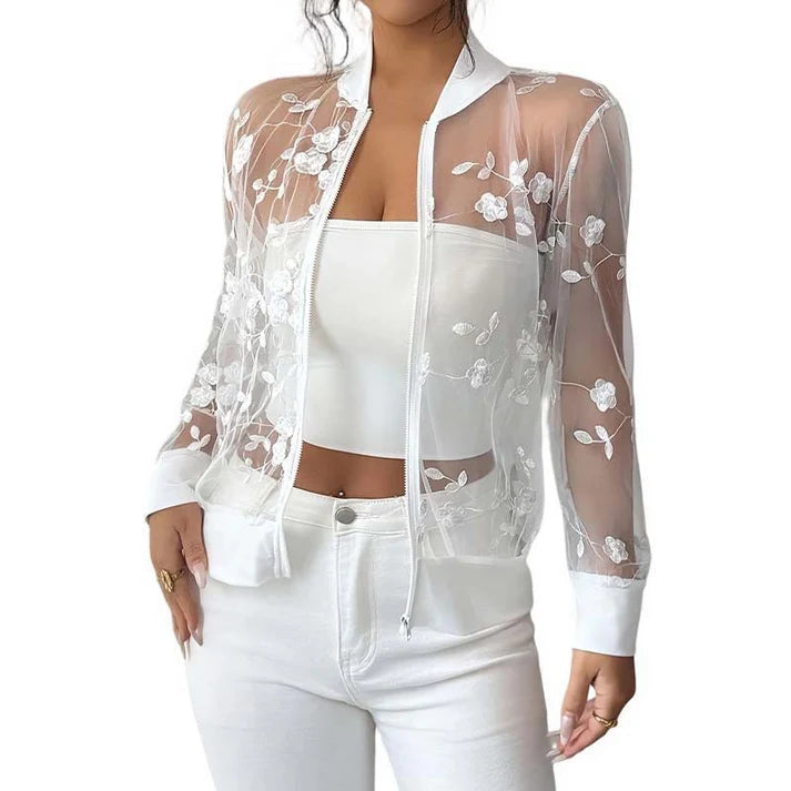 Women's Floral Embroidered Sheer Mesh Jacket
