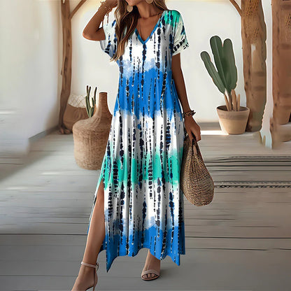 Women's V-Neck Printed Maxi Dress