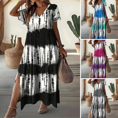 Women's V-Neck Printed Maxi Dress