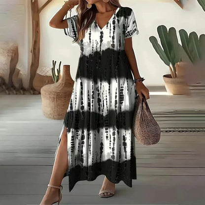 Women's V-Neck Printed Maxi Dress