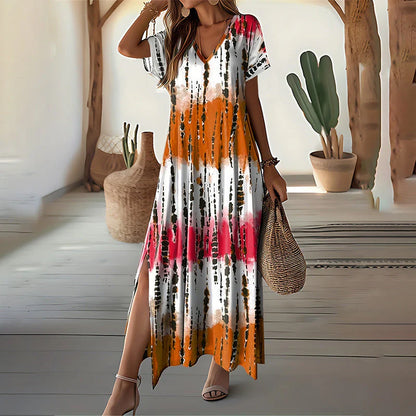 Women's V-Neck Printed Maxi Dress