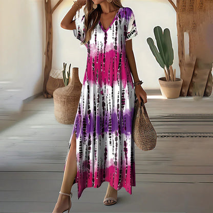 Women's V-Neck Printed Maxi Dress