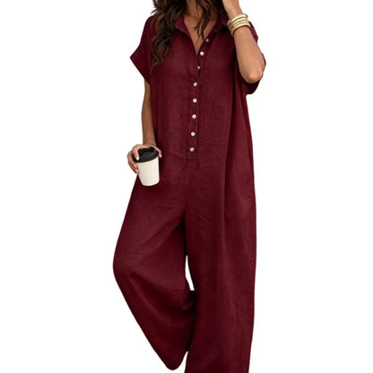Women's Short-Sleeve Button-Front Jumpsuit