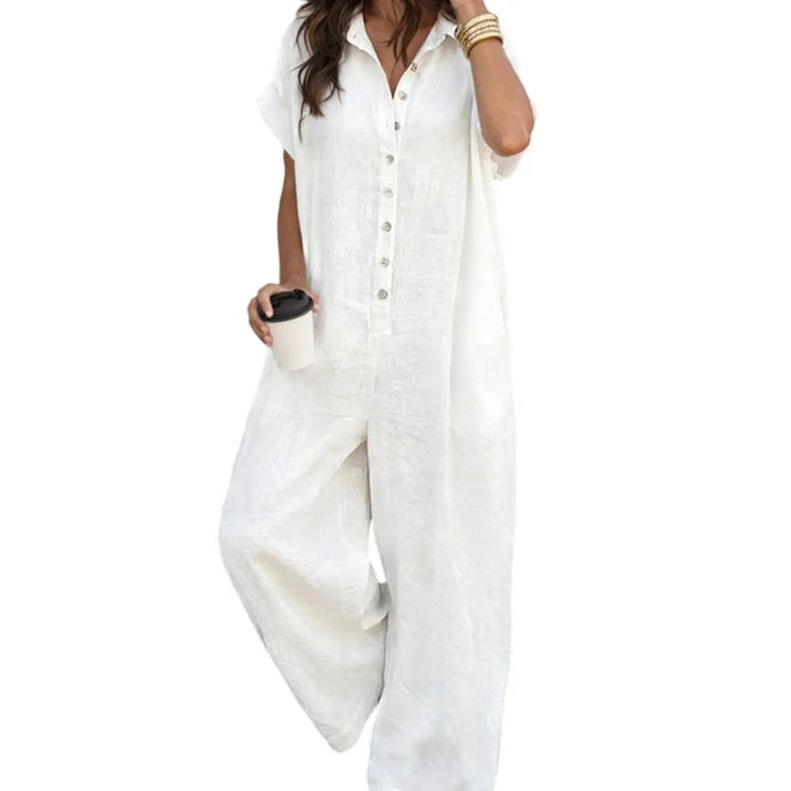 Women's Short-Sleeve Button-Front Jumpsuit