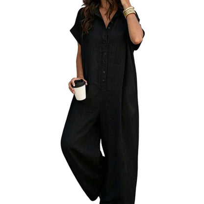 Women's Short-Sleeve Button-Front Jumpsuit
