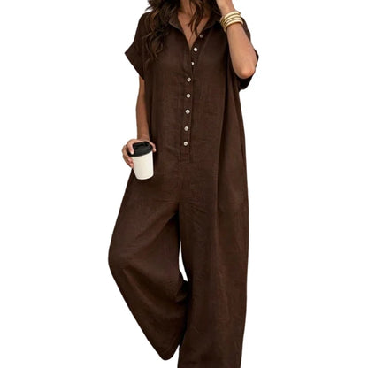 Women's Short-Sleeve Button-Front Jumpsuit