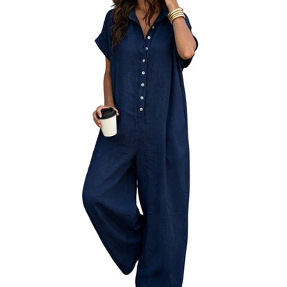 Women's Short-Sleeve Button-Front Jumpsuit