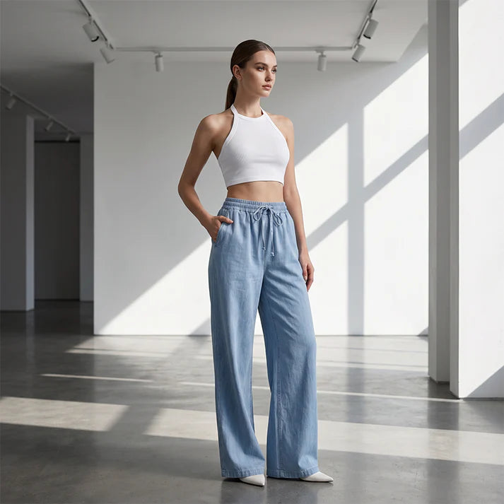Women's Drawstring Straight Leg Casual Pants