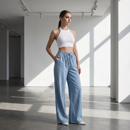 Women's Drawstring Straight Leg Casual Pants