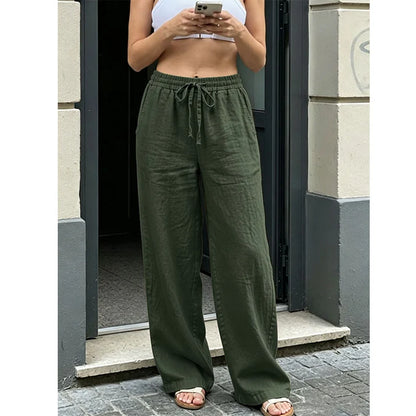Women's Drawstring Straight Leg Casual Pants