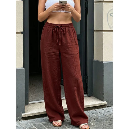 Women's Drawstring Straight Leg Casual Pants