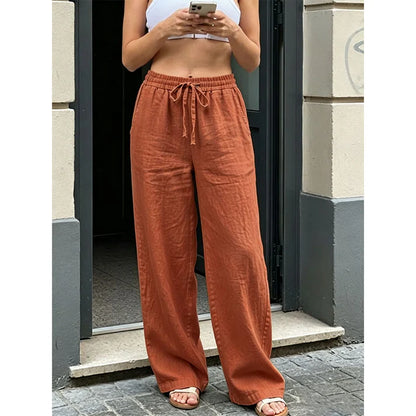 Women's Drawstring Straight Leg Casual Pants