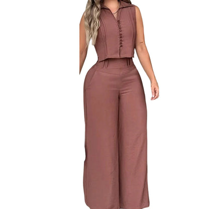 Women's Sleeveless Top & Wide-Leg Pants Set