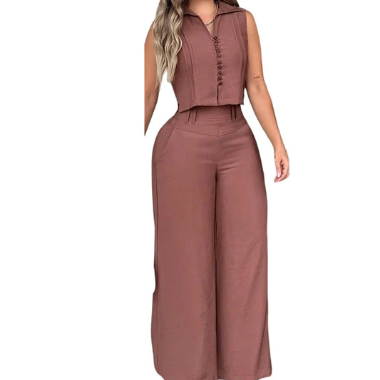 Women's Sleeveless Top & Wide-Leg Pants Set
