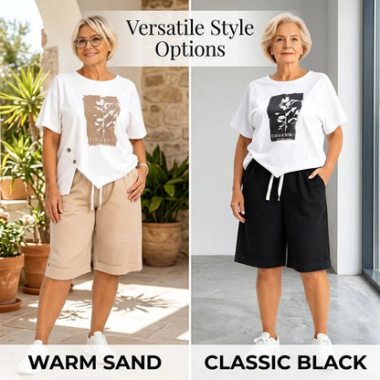 Women's Graphic Asymmetrical Top & Bermuda Shorts Set