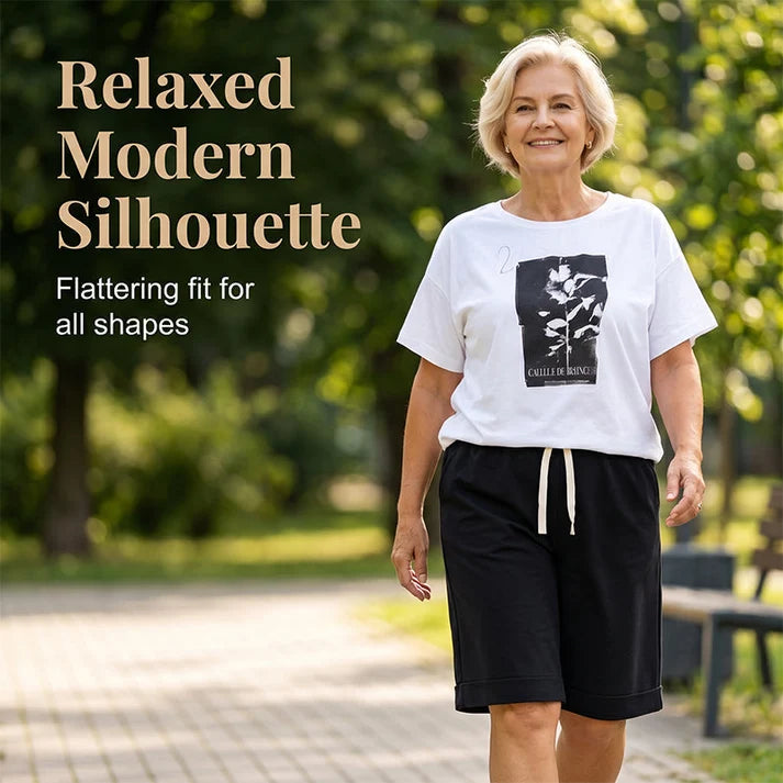 Women's Graphic Asymmetrical Top & Bermuda Shorts Set