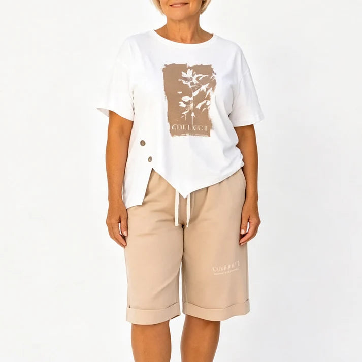 Women's Graphic Asymmetrical Top & Bermuda Shorts Set