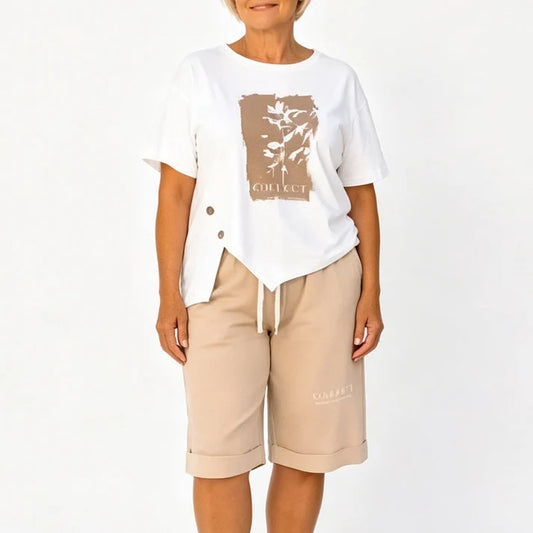 Women's Graphic Asymmetrical Top & Bermuda Shorts Set