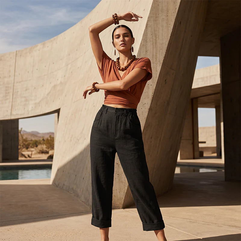 Women's High-Waist Cuffed Pants