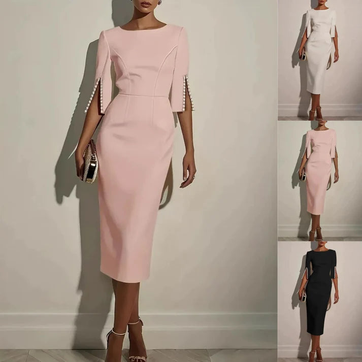 Women's Faux-Pearl Trim Split-Sleeve Pencil Dress
